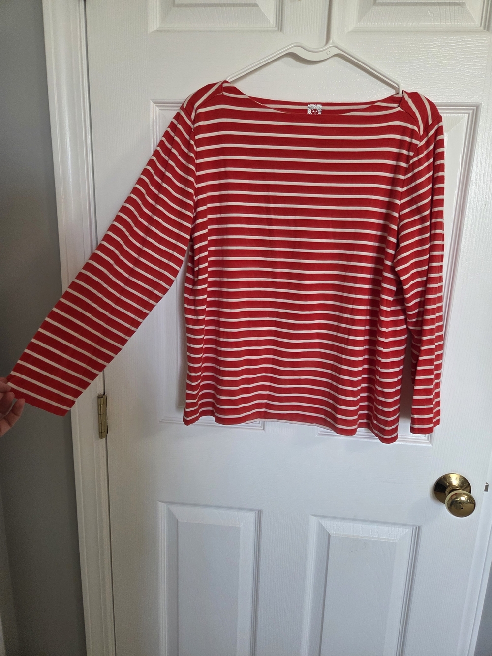 Anne Klein Red and White Striped Long Sleeve Top